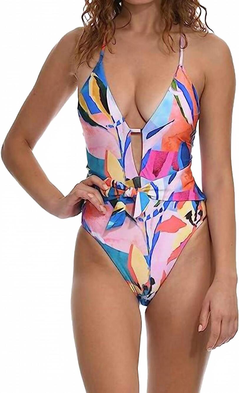 NEW SUNSHINE 79 feelin fine floral plunge mio one piece swimsuit in multi-color
